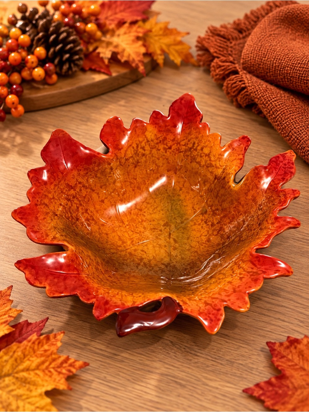 Orange Red Leaf Decorative Bowl - Fall Decor NWT
